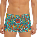 Teal Bohemian Mandala Pattern Print Men's Short Boxer Briefs