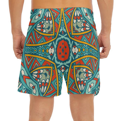 Teal Bohemian Mandala Pattern Print Men's Split Running Shorts