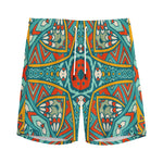 Teal Bohemian Mandala Pattern Print Men's Sports Shorts