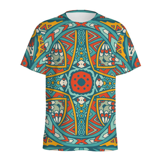 Teal Bohemian Mandala Pattern Print Men's Sports T-Shirt