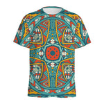 Teal Bohemian Mandala Pattern Print Men's Sports T-Shirt