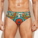 Teal Bohemian Mandala Pattern Print Men's Swim Briefs