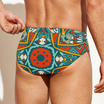 Teal Bohemian Mandala Pattern Print Men's Swim Briefs
