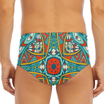 Teal Bohemian Mandala Pattern Print Men's Triangle Swim Briefs