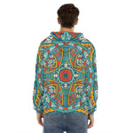 Teal Bohemian Mandala Pattern Print Men's Velvet Pullover Hoodie