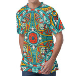 Teal Bohemian Mandala Pattern Print Men's Velvet T-Shirt
