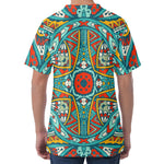 Teal Bohemian Mandala Pattern Print Men's Velvet T-Shirt