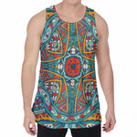 Teal Bohemian Mandala Pattern Print Men's Velvet Tank Top