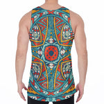 Teal Bohemian Mandala Pattern Print Men's Velvet Tank Top