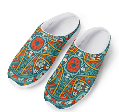 Teal Bohemian Mandala Pattern Print Mesh Casual Shoes