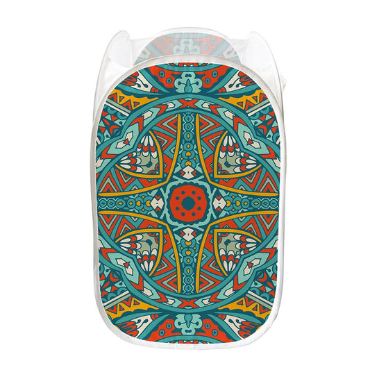Teal Bohemian Mandala Pattern Print Mesh Laundry Hamper