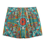 Teal Bohemian Mandala Pattern Print Mesh Shorts