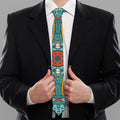Teal Bohemian Mandala Pattern Print Necktie