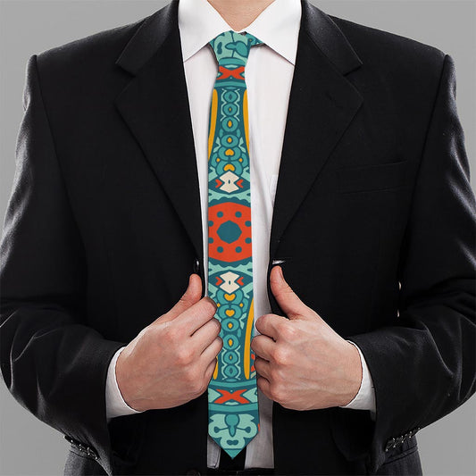 Teal Bohemian Mandala Pattern Print Necktie