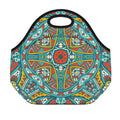 Teal Bohemian Mandala Pattern Print Neoprene Lunch Bag
