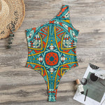 Teal Bohemian Mandala Pattern Print One Shoulder Bodysuit