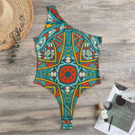 Teal Bohemian Mandala Pattern Print One Shoulder Bodysuit