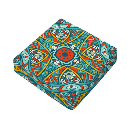 Teal Bohemian Mandala Pattern Print Outdoor Seat Cushion Cover