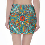 Teal Bohemian Mandala Pattern Print Pencil Mini Skirt
