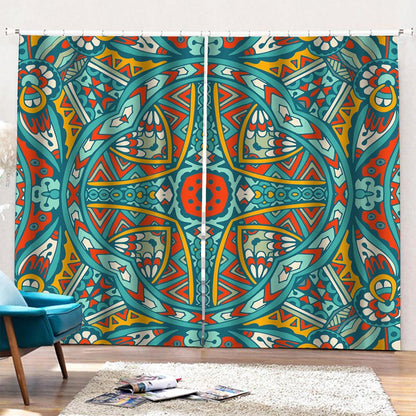 Teal Bohemian Mandala Pattern Print Pencil Pleat Curtains
