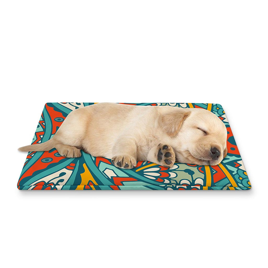 Teal Bohemian Mandala Pattern Print Pet Cooling Mat Cover