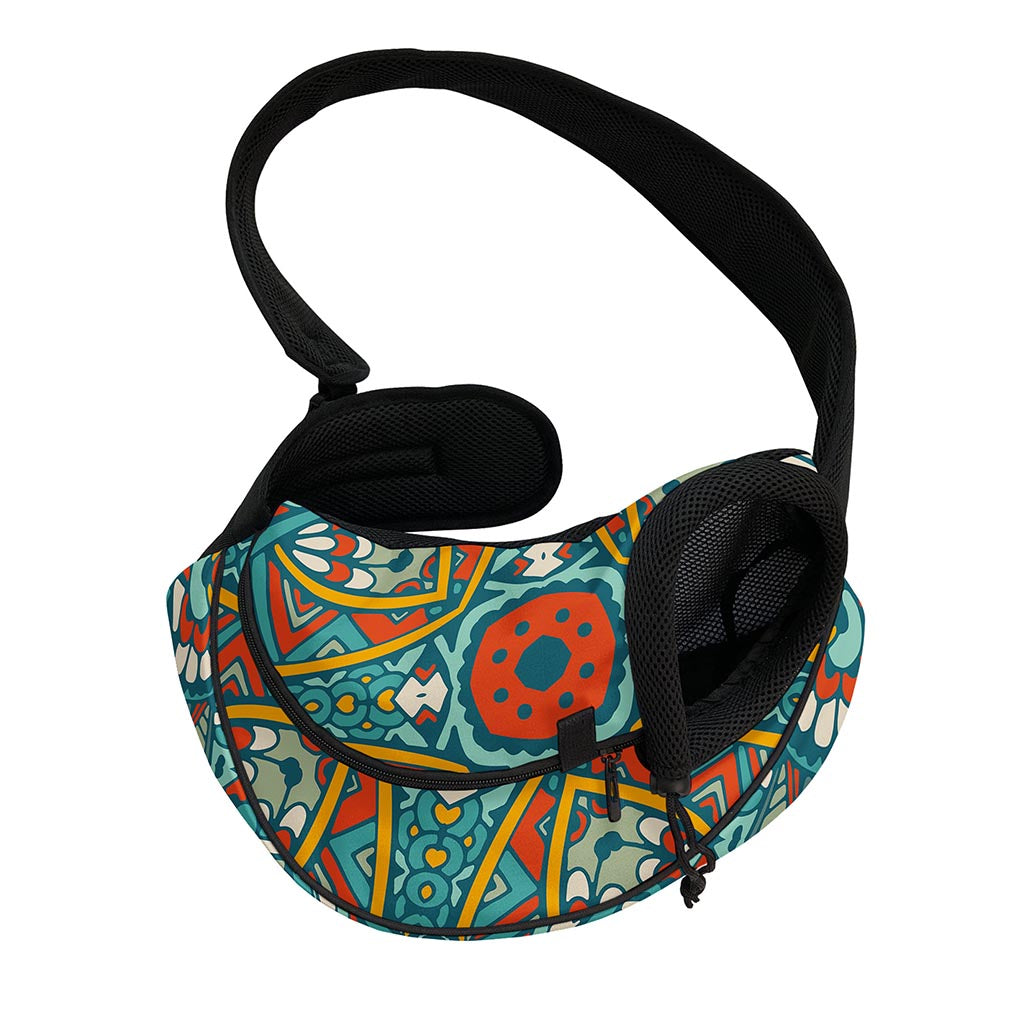 Teal Bohemian Mandala Pattern Print Pet Sling Carrier
