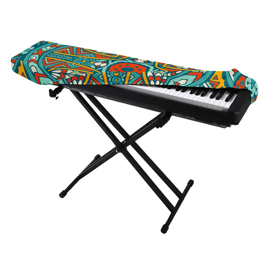 Teal Bohemian Mandala Pattern Print Piano Keyboard Cover