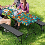 Teal Bohemian Mandala Pattern Print Picnic Table Cover