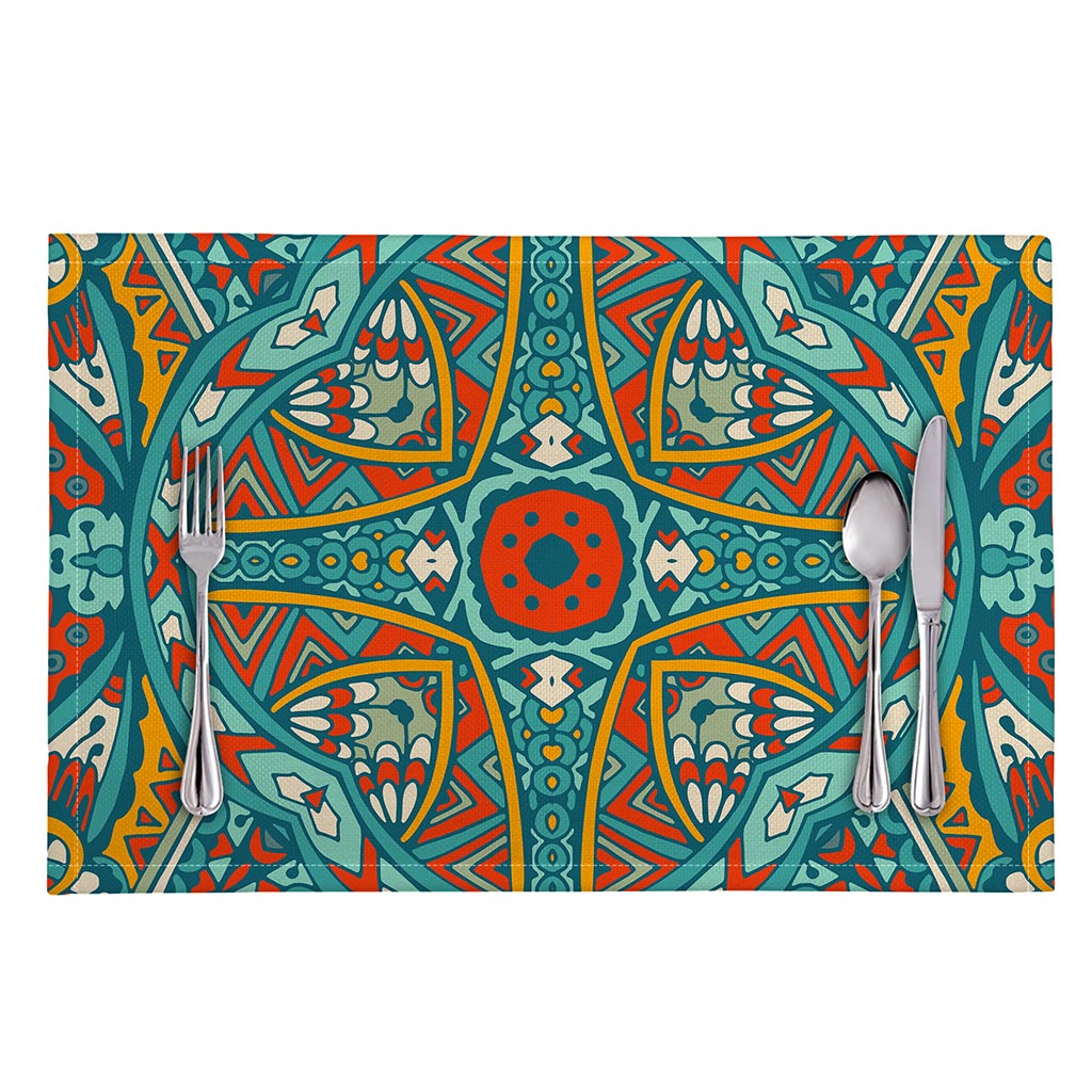 Teal Bohemian Mandala Pattern Print Placemat