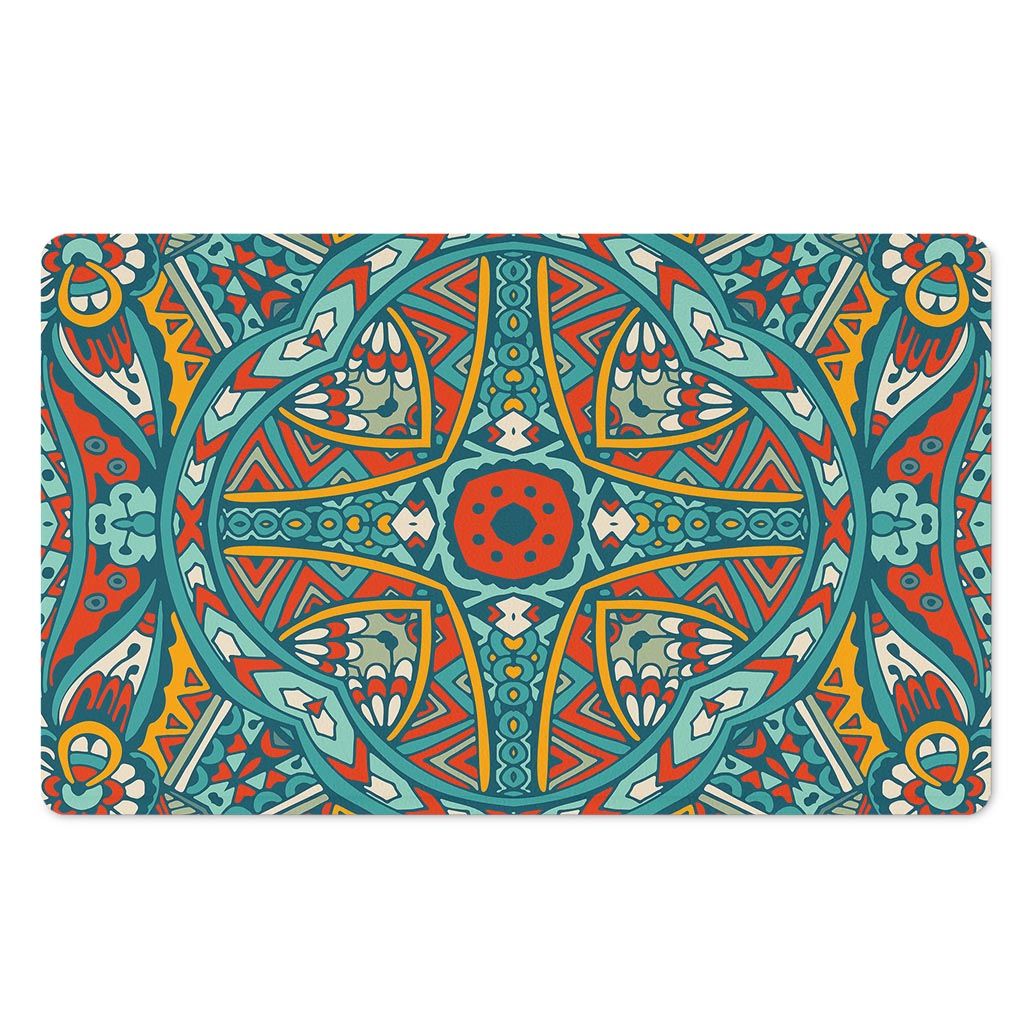 Teal Bohemian Mandala Pattern Print Polyester Doormat