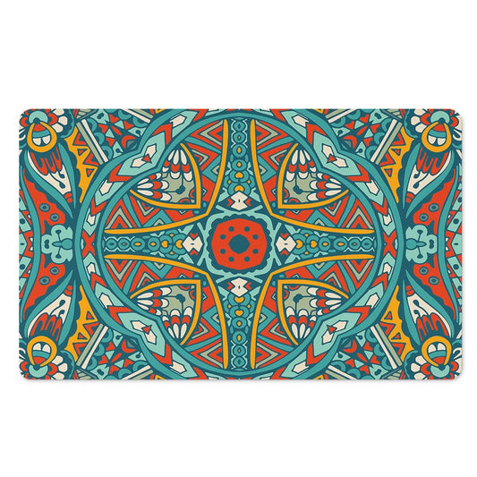 Teal Bohemian Mandala Pattern Print Polyester Doormat