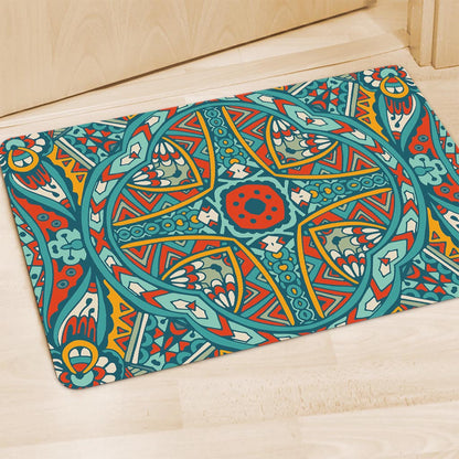 Teal Bohemian Mandala Pattern Print Polyester Doormat