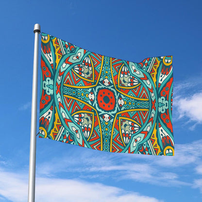 Teal Bohemian Mandala Pattern Print Polyester Flag
