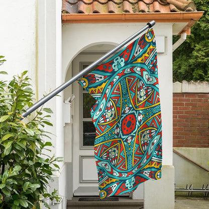 Teal Bohemian Mandala Pattern Print Polyester Flag
