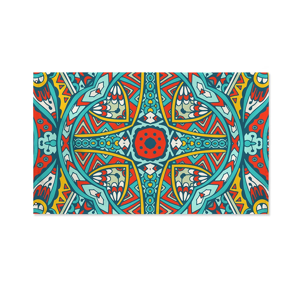 Teal Bohemian Mandala Pattern Print Polyester Flag