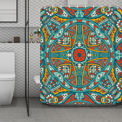 Teal Bohemian Mandala Pattern Print Polyester Shower Curtain