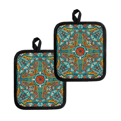 Teal Bohemian Mandala Pattern Print Pot Holders