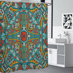 Teal Bohemian Mandala Pattern Print Premium Shower Curtain