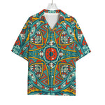 Teal Bohemian Mandala Pattern Print Rayon Hawaiian Shirt