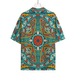Teal Bohemian Mandala Pattern Print Rayon Hawaiian Shirt