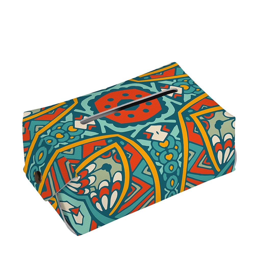 Teal Bohemian Mandala Pattern Print Rectangle Tissue Box Cover