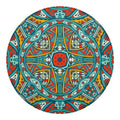 Teal Bohemian Mandala Pattern Print Round Blanket