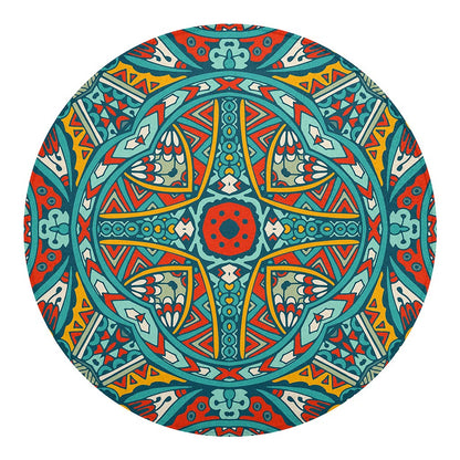 Teal Bohemian Mandala Pattern Print Round Blanket
