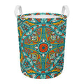 Teal Bohemian Mandala Pattern Print Round Laundry Basket