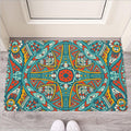 Teal Bohemian Mandala Pattern Print Rubber Doormat