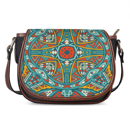 Teal Bohemian Mandala Pattern Print Saddle Bag