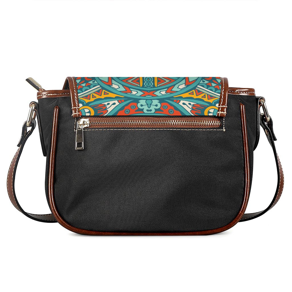 Teal Bohemian Mandala Pattern Print Saddle Bag