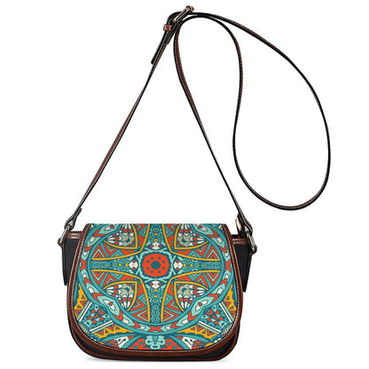 Teal Bohemian Mandala Pattern Print Saddle Bag