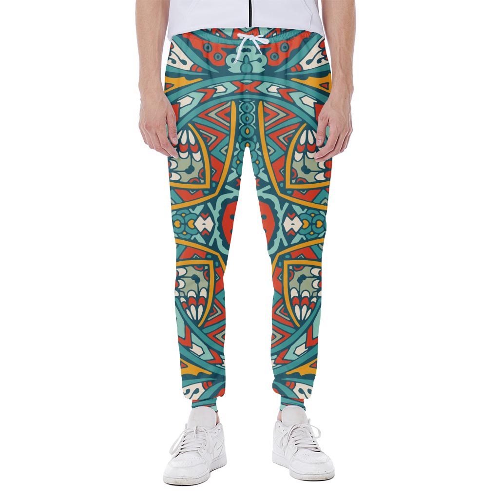 Teal Bohemian Mandala Pattern Print Scuba Joggers