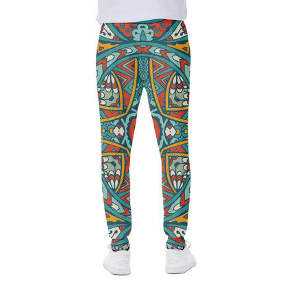 Teal Bohemian Mandala Pattern Print Scuba Joggers